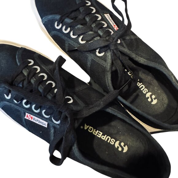 Superga Size 9 1/2  Sneakers Classic Black Unisex Cotton Canvas Lace Up Iconic - Picture 8 of 15